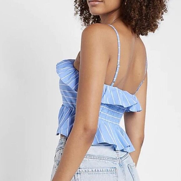 EXPRESS Women's White Striped Tie Ruffle Peplum Cropped Cami Size S - Picture 2 of 6